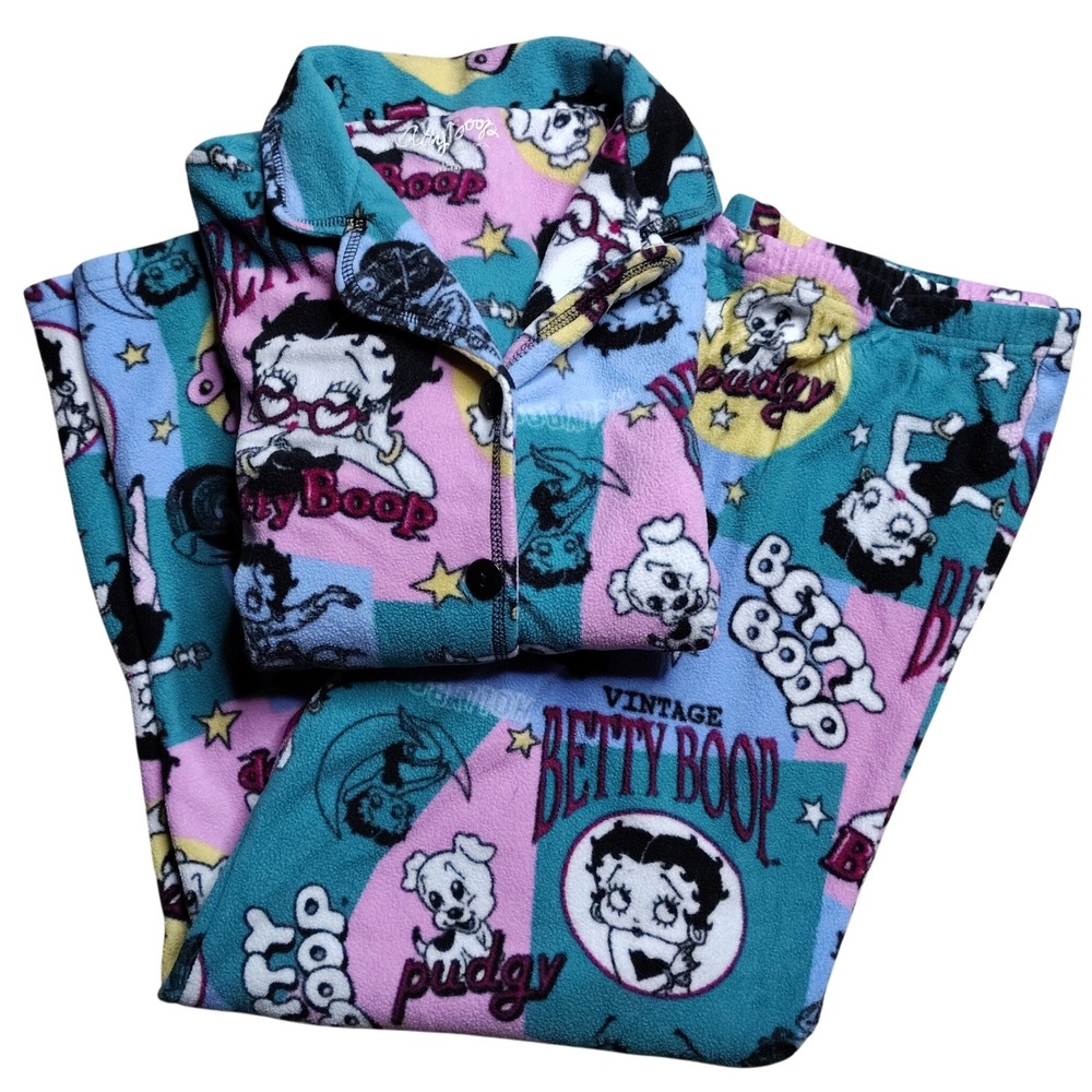 Betty Boop Pajamas Set Women Large Blue Excellent Fleece 2pc Character